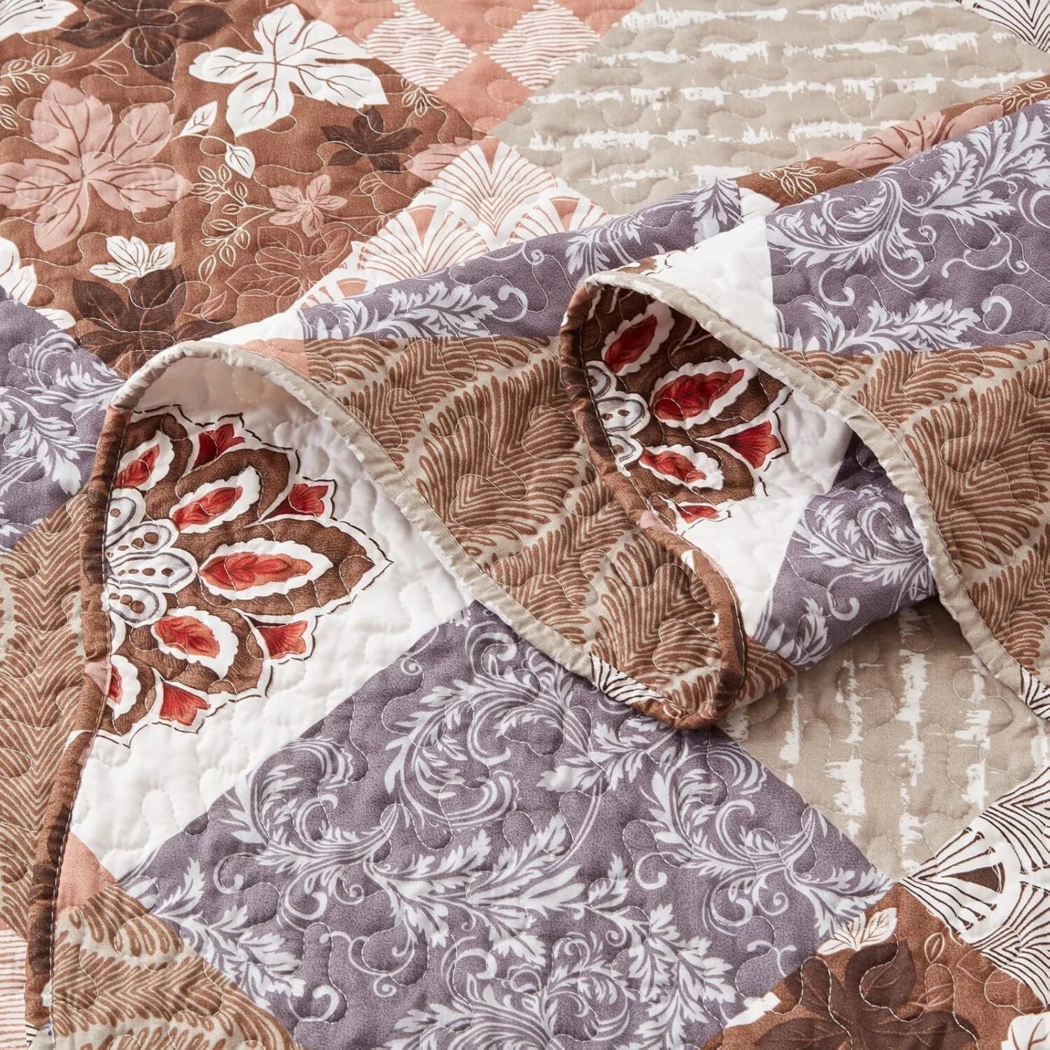 Full/Queen Size Quilt Set 3 Pieces Lightweight Reversible Bedspread-90''x98'' 07FC0E-D4 - KOEEK