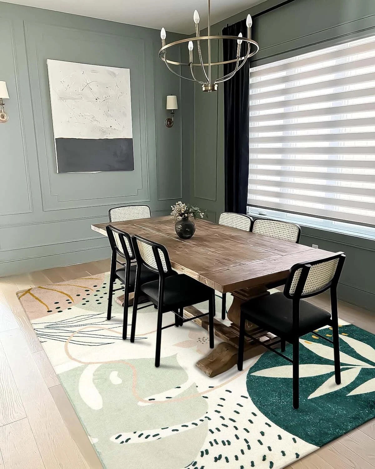 Green Botanical Print Small Throw Rugs Modern Abstract Non-Slip 3x5 Minimalist 07FC0E-D4 - KOEEK
