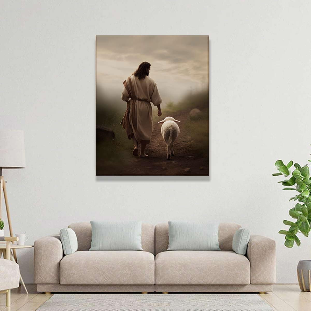 new Jesus Wall Art And Lamb Canvas 16L" x 12W", and Sheep 07FC0E-D4 - KOEEK