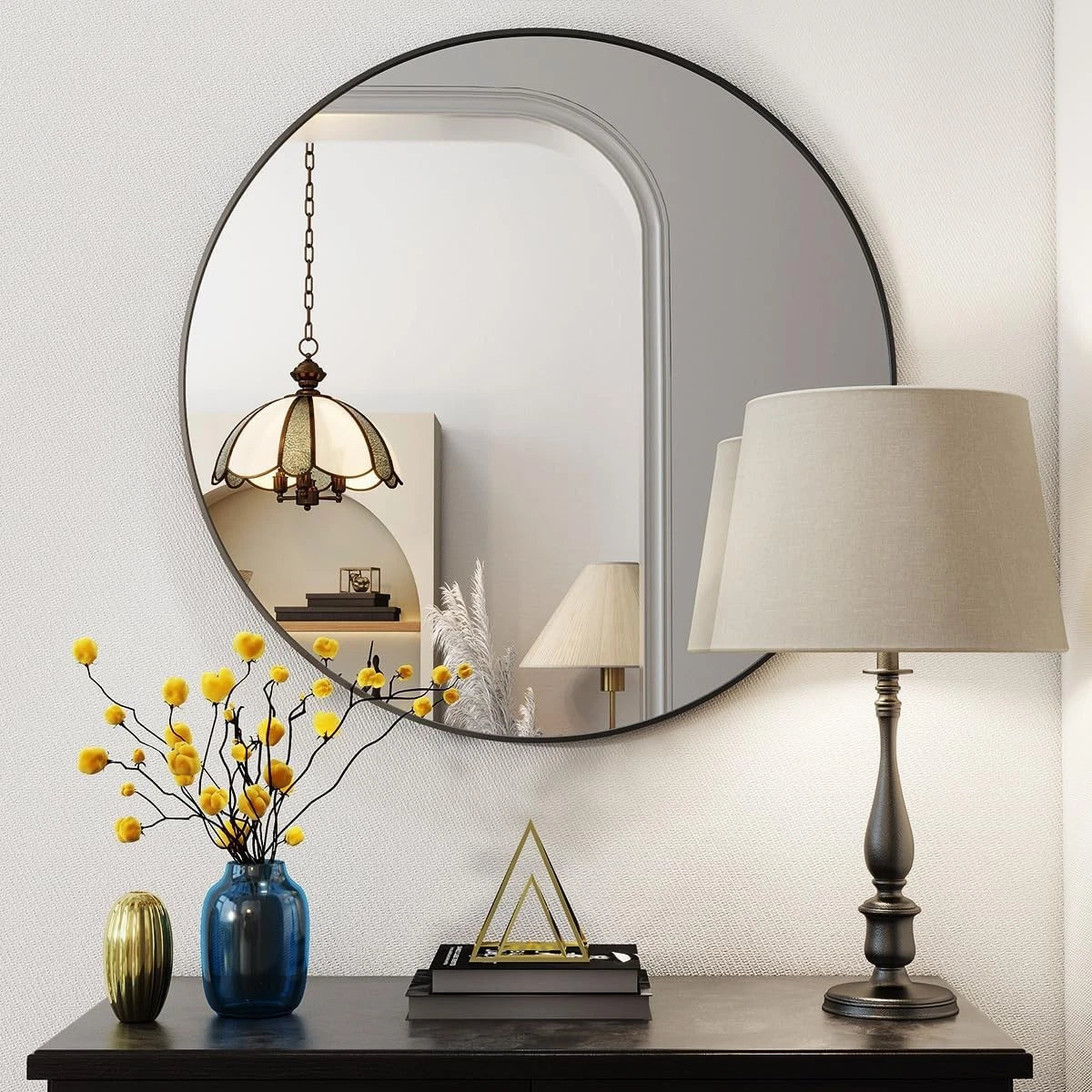 20 Inch Round Mirror, Metal Frame Circle Mirror, Wall Mounted for Entryway 07FC0E-D4 - KOEEK