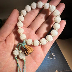 Handmade Meditation Jewelry Bodhi Root Lotus Carved Buddhist Prayer Beads 07FC0E-D4 - KOEEK