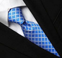 new KissTies Mens 63'' Extra Long Tie Check Plaid Striped Bright Blue White KISSTIES - KOEEK