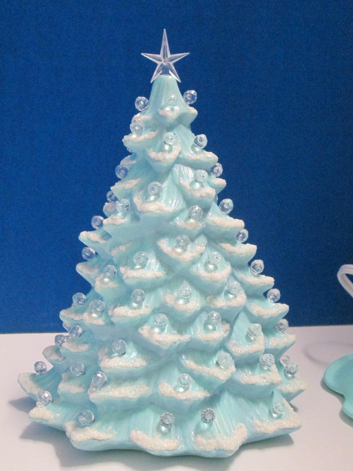 "LIGHT BLUE w/SNOW CAPS"  Ceramic Christmas Tree"  ly Made/ Extra Lights 07FC0E-D4 - KOEEK
