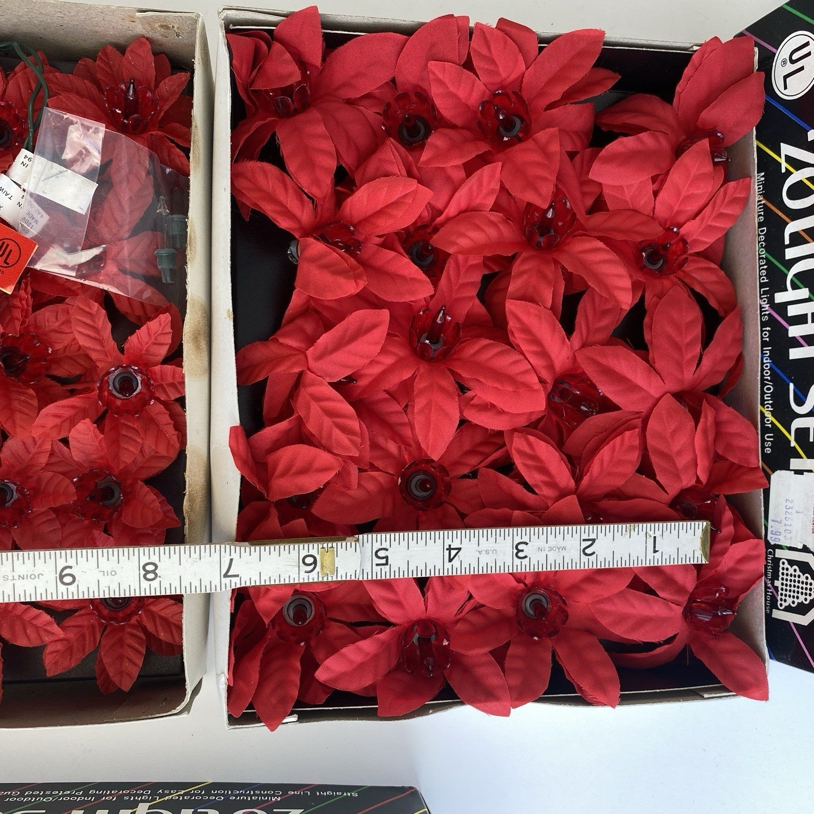Vintage Red Silk Poinsettia Holiday Christmas String Lights Lot Of 40 07FC0E-D4 - KOEEK
