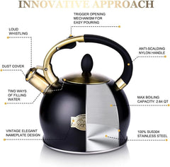 Stove Top Tea Maker - Food Grade Stainless Steel Tea Maker, 2.64-Quart (Black) 07FC0E-D4 - KOEEK