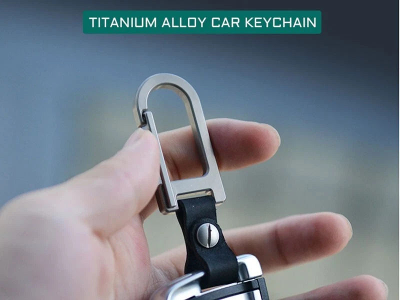 Titanium Alloy + Leather Keychain Carabiner Portable Card Key Hang Buckle EDC 07FC0E-D4 - KOEEK