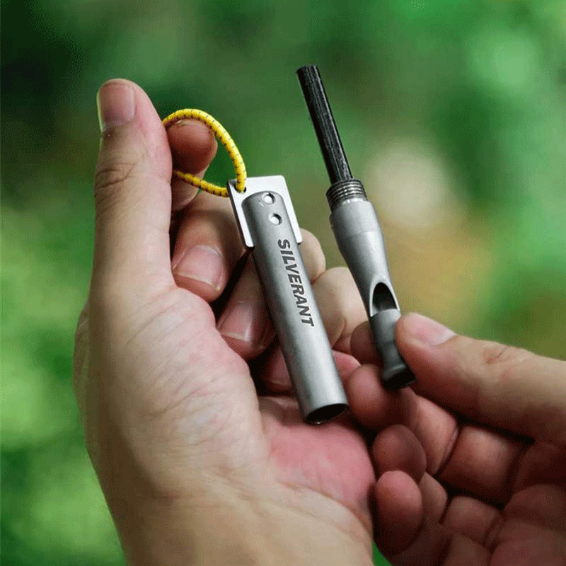 EDC Titanium Whistle Waterproof Flint Outdoor Camping survival Tool Keychain 07FC0E-D4 - KOEEK