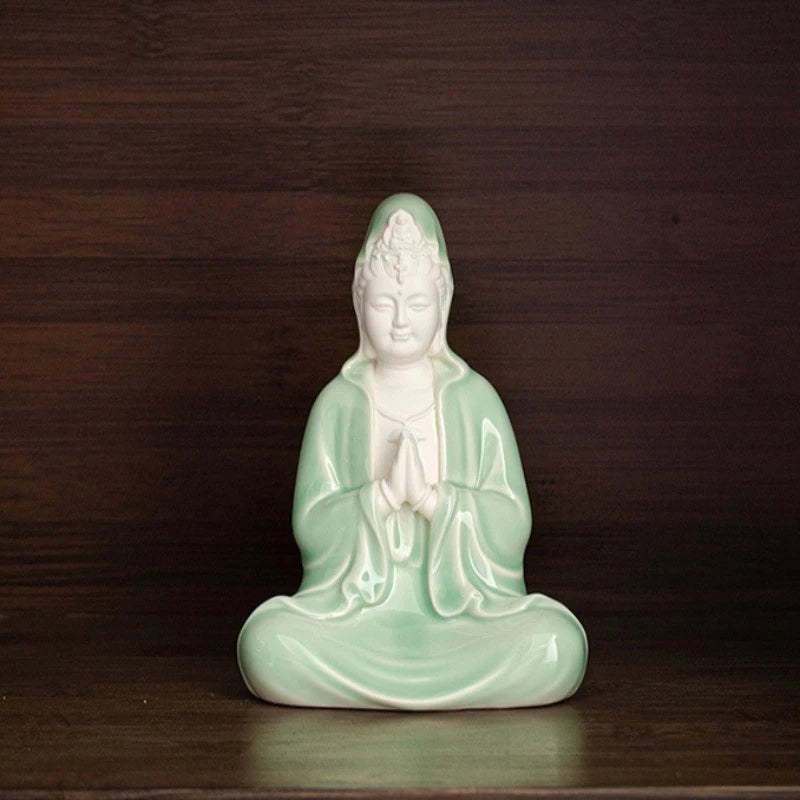 14cm Chinese Ceramic Guanyin Bodhisattva Handcarved Buddha Statue Zen Decoration 07FC0E-D4 - KOEEK