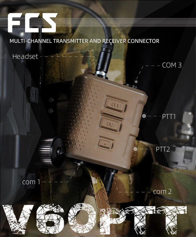 FCS V60/V20 PTT Tactical Military Multi Channel PTT For Prc 148 152 Radio Stock 07FC0E-D4 - KOEEK