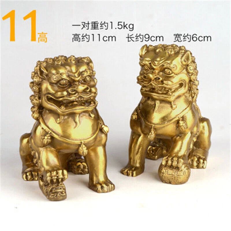 Feng Shui Chinese Bronze Lion Statue Copper Evil Guardian Door Fu Foo Dog A Pair 07FC0E-D4 - KOEEK