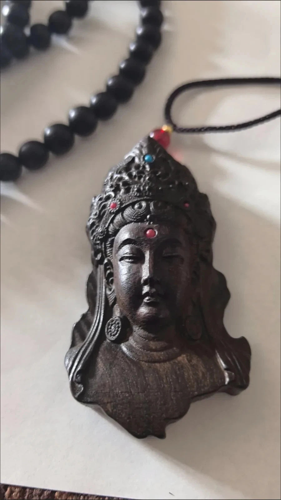 Woven Rope Godness Guanyin Necklace Natural Wood Buddha  Blessing Pendant 07FC0E-D4 - KOEEK