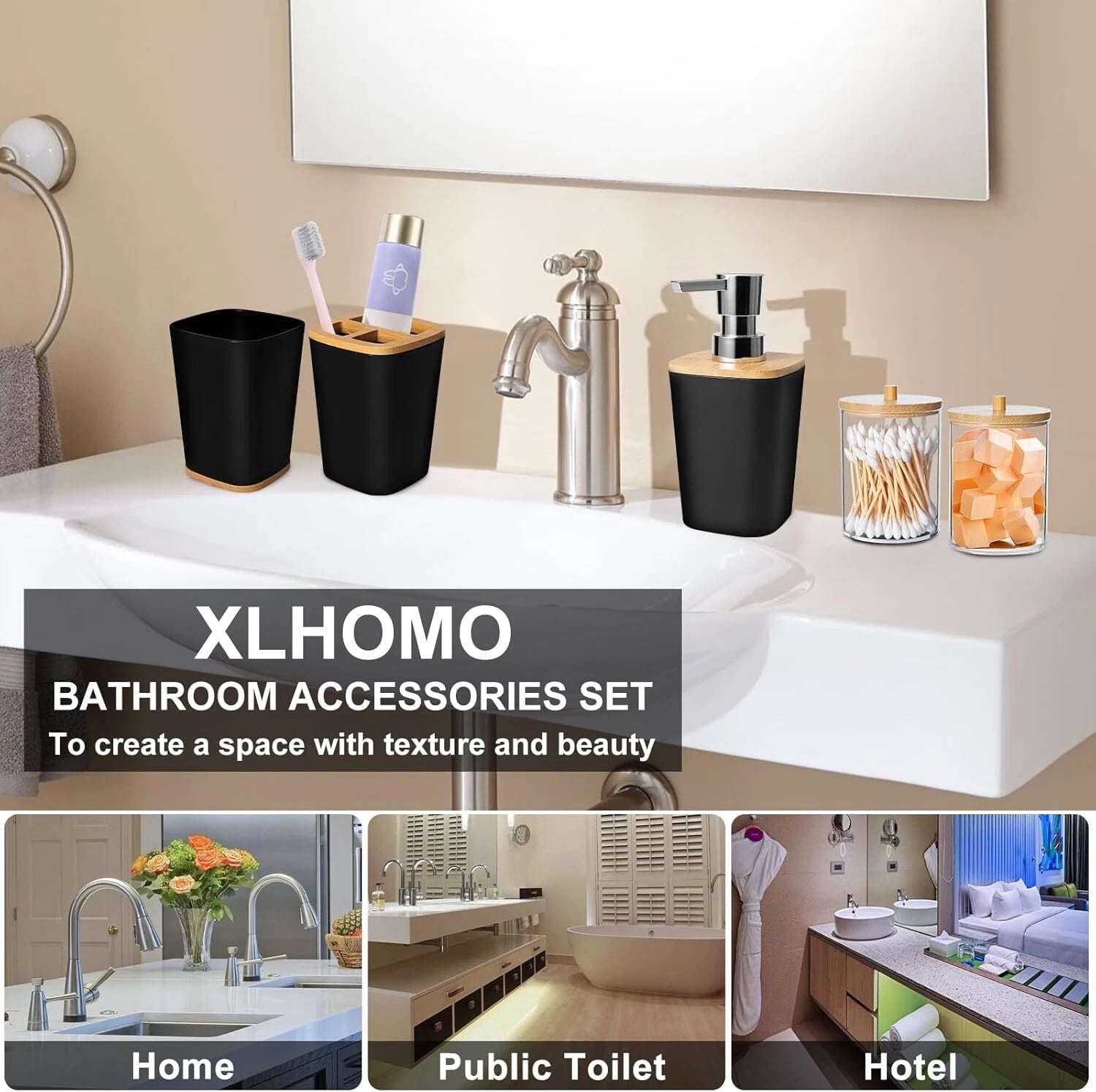Bathroom Accessory Set, 9 Piece Black Bathroom Accessory Bathroom Decoration 07FC0E-D4 - KOEEK
