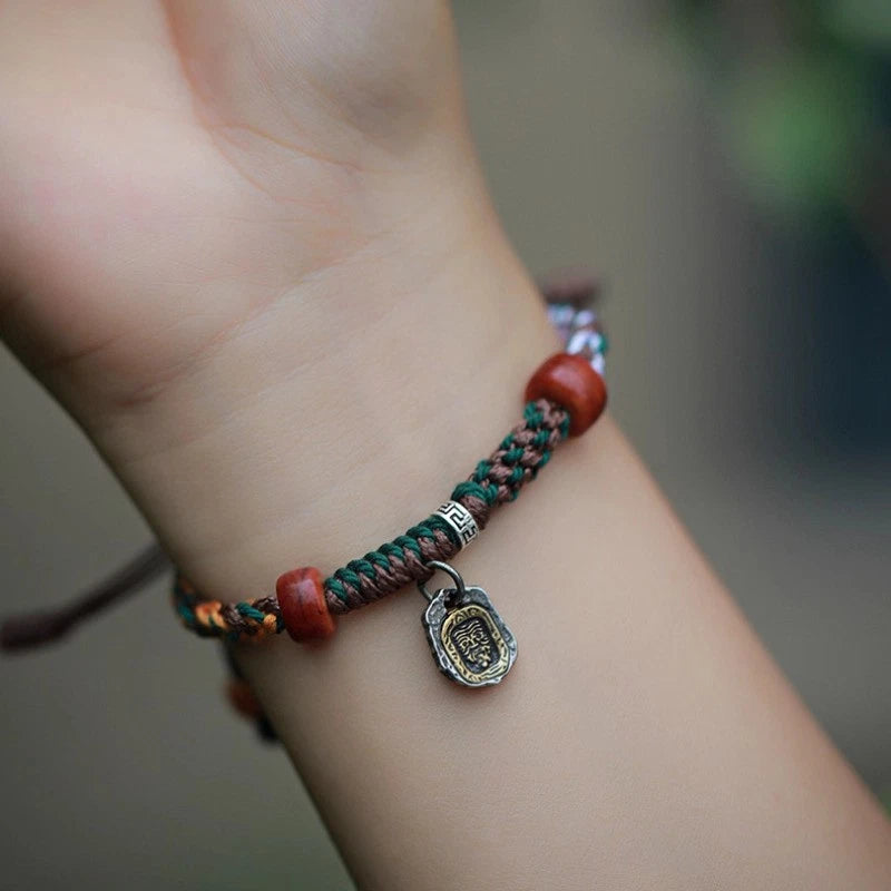 Tibetan Handmade Weaving Bracelet Zakirham Bangle Cotton Rope Silver Amulet 07FC0E-D4 - KOEEK