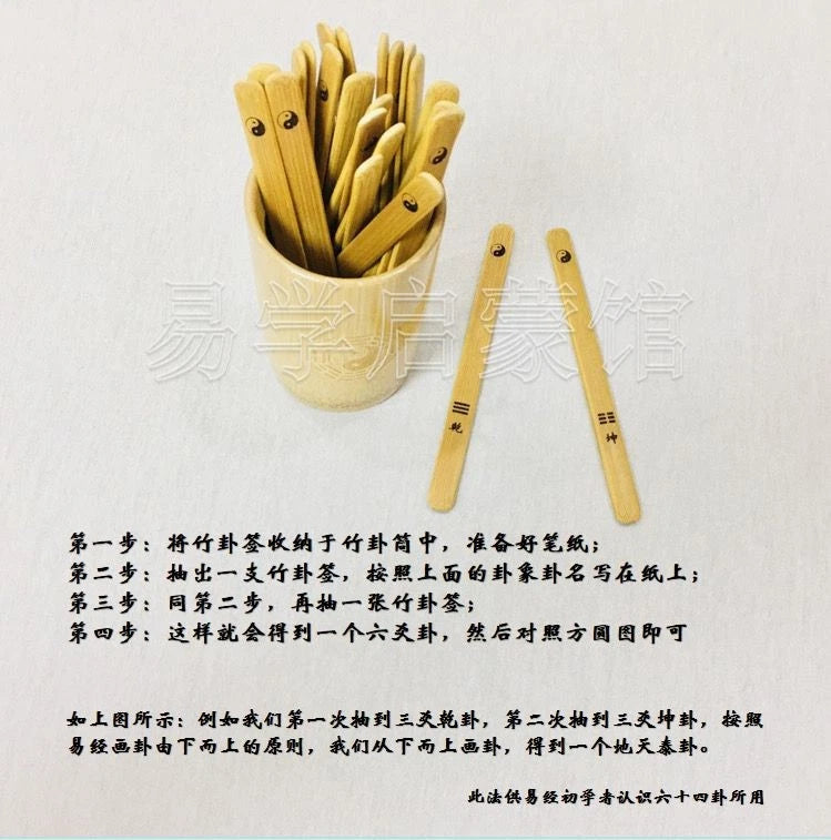 I Ching Divination Set Bamboo Sticks Tube Guide Book Bag Beginner Teaching Tool 07FC0E-D4 - KOEEK