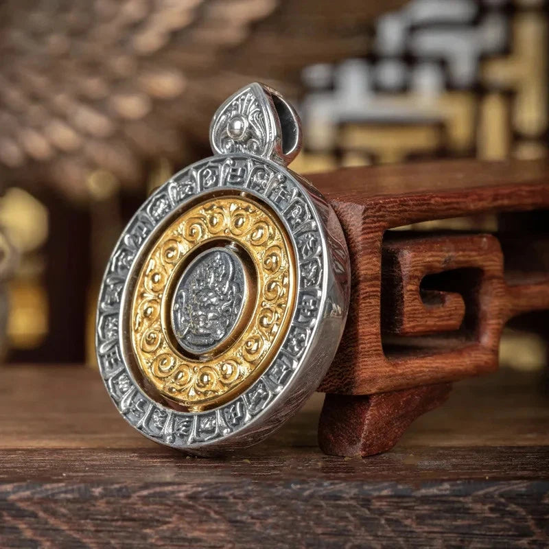 Retro Nine Palaces Bagua Pendant Yellow Wealth God Buddha Board Amulet Necklace 07FC0E-D4 - KOEEK