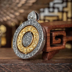Retro Nine Palaces Bagua Pendant Yellow Wealth God Buddha Board Amulet Necklace 07FC0E-D4 - KOEEK