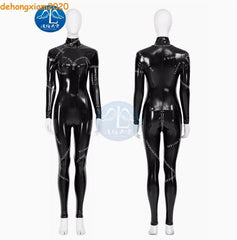 Women Fullbody Black Catwoman PU Costume Cloth Mask Whip Zipper Patch Halloween 07FC0E-D4 - KOEEK