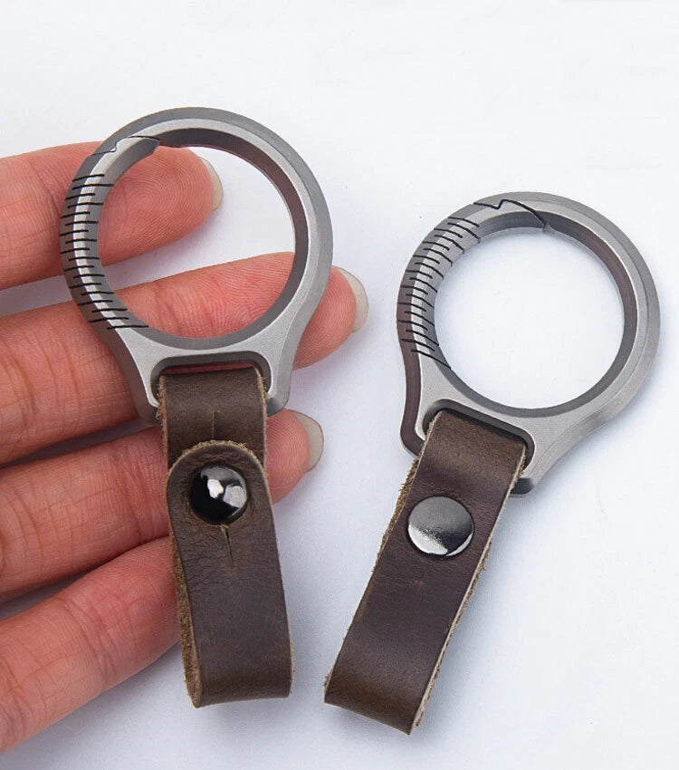 EDC Titanium Alloy + Leather Keychain Portable Removable Key Ring Pendant Tool EDC - KOEEK