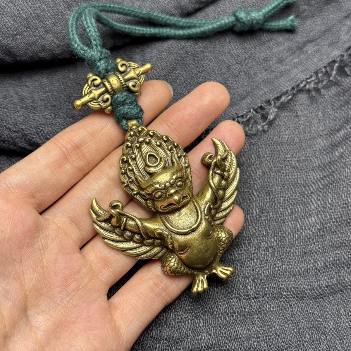 Tibetan Collectible Brass Garuda Bird Pendant Handmade Amulet Necklace 07FC0E-D4 - KOEEK