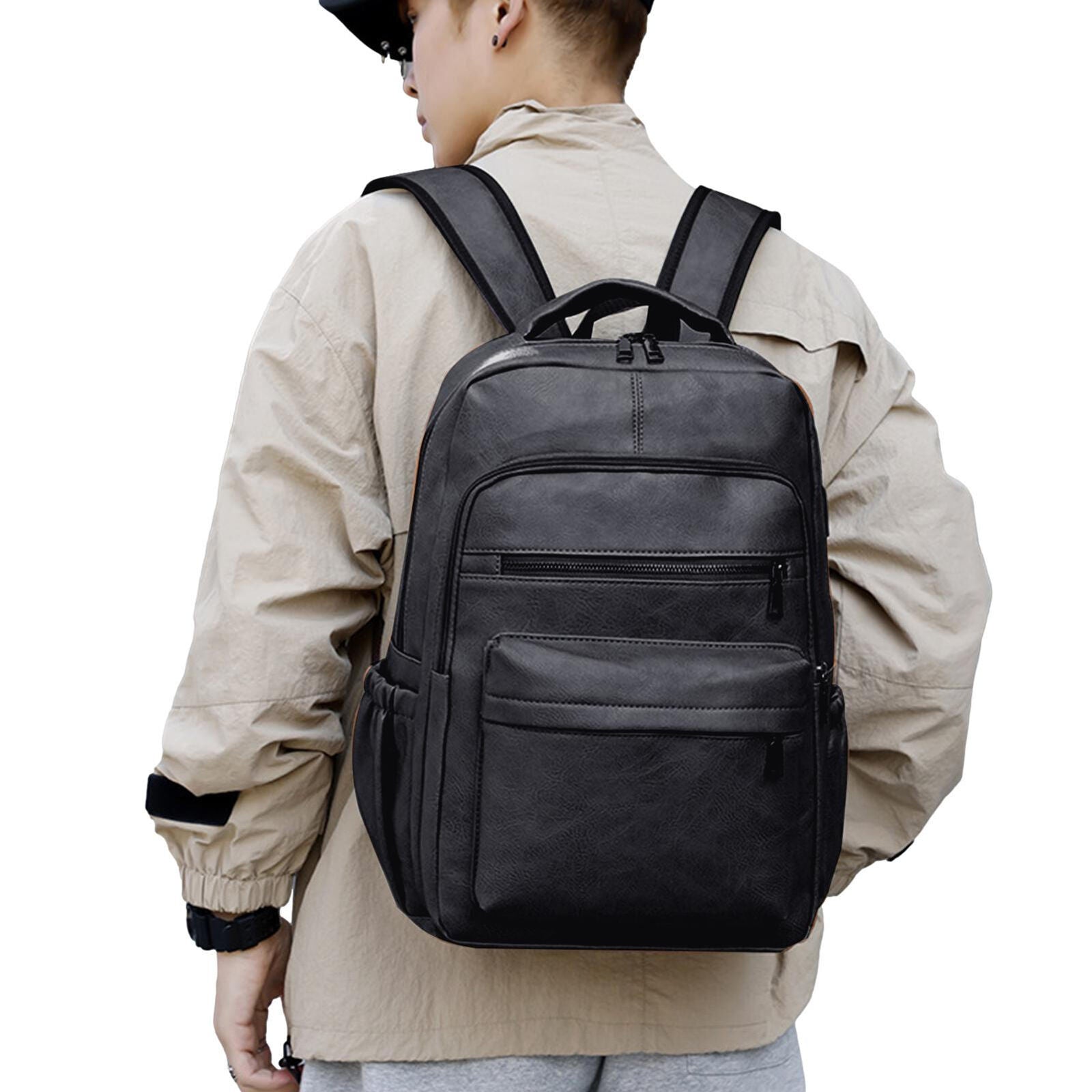 new Leather Laptop Backpack For Men Large Travel Vintage Backpack Waterproof College koeek - KOEEK