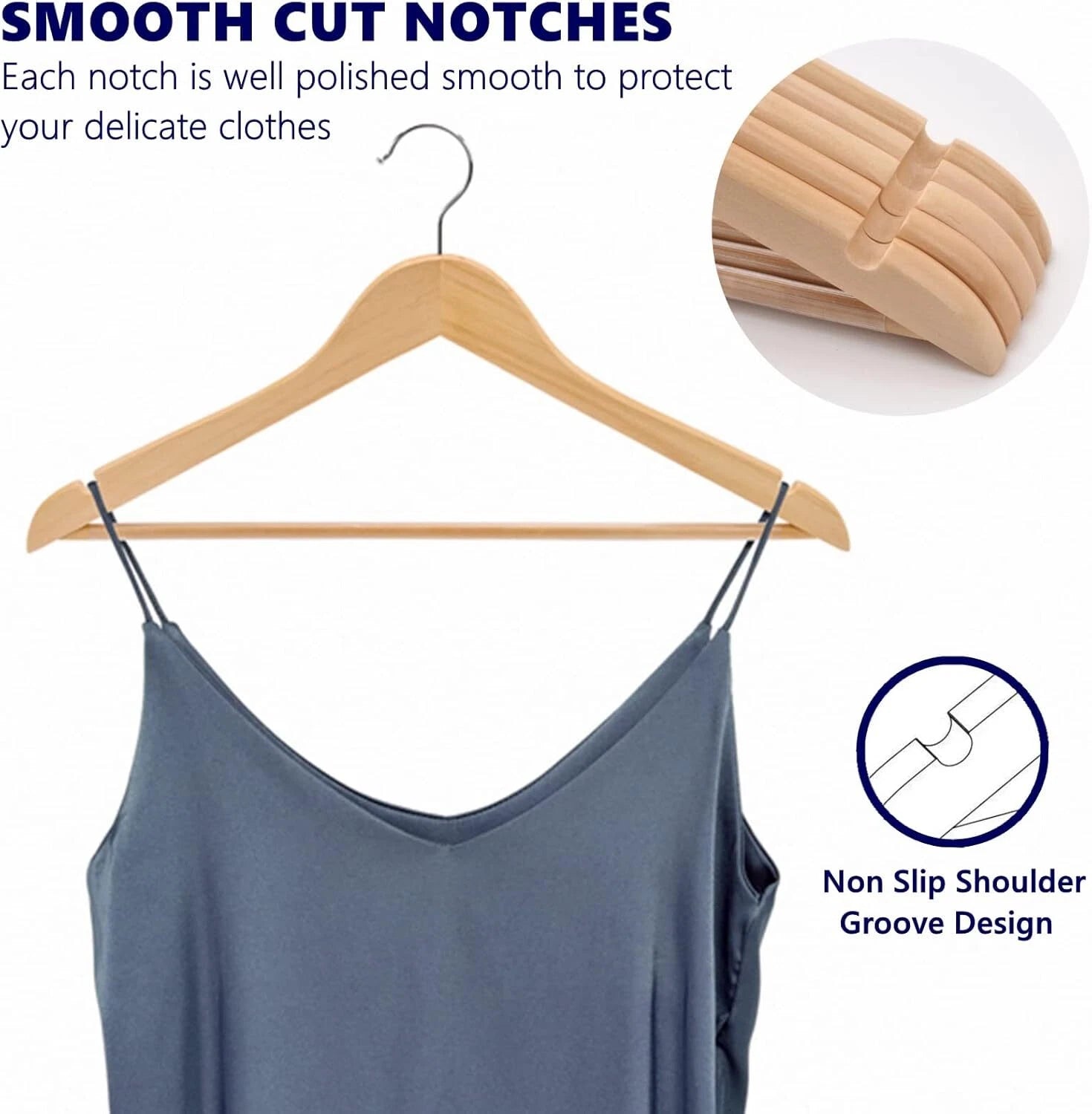 30 Pack Wooden Hanger, Natural Wooden Suit Hanger with Non-Slip Trouser Bar 07FC0E-D4 - KOEEK