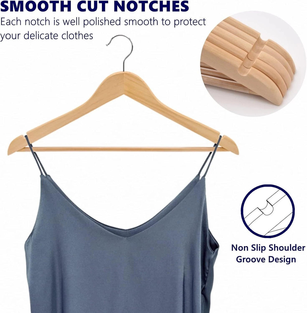 30 Pack Wooden Hanger, Natural Wooden Suit Hanger with Non-Slip Trouser Bar 07FC0E-D4 - KOEEK