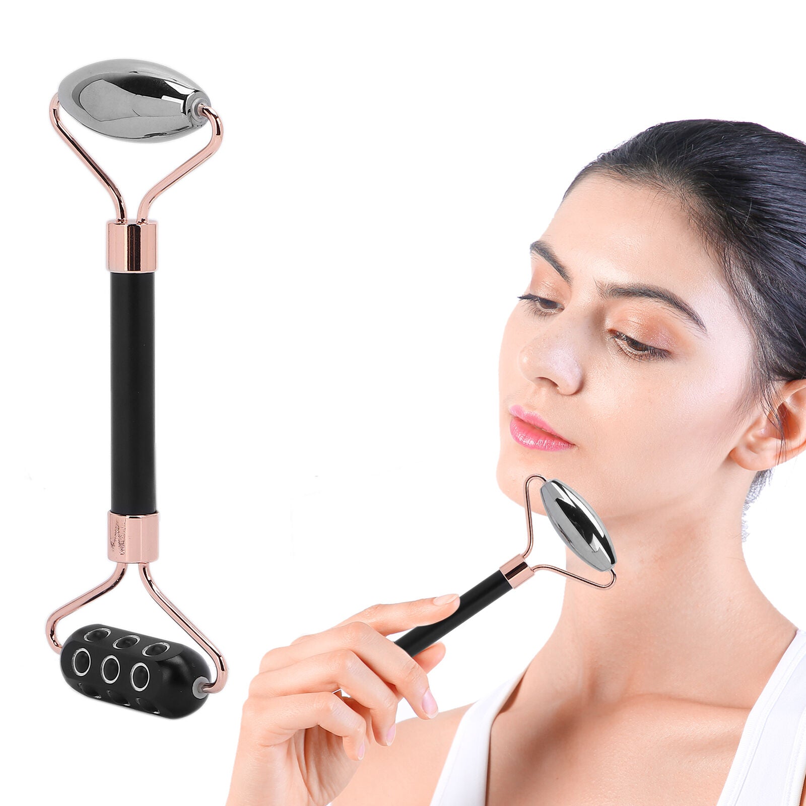 new Terahertz Face Roller Power Stone Roller Massager Gua Sha Massage(Black ) HGF koeek - KOEEK