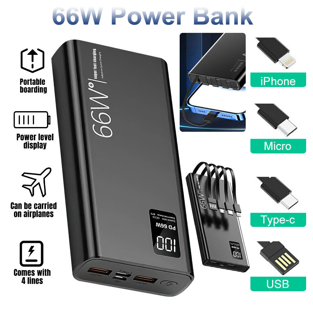 ny bærbar 66W 40000mAh Power Bank Superhurtiglader PD 20W eksternt batteri USB