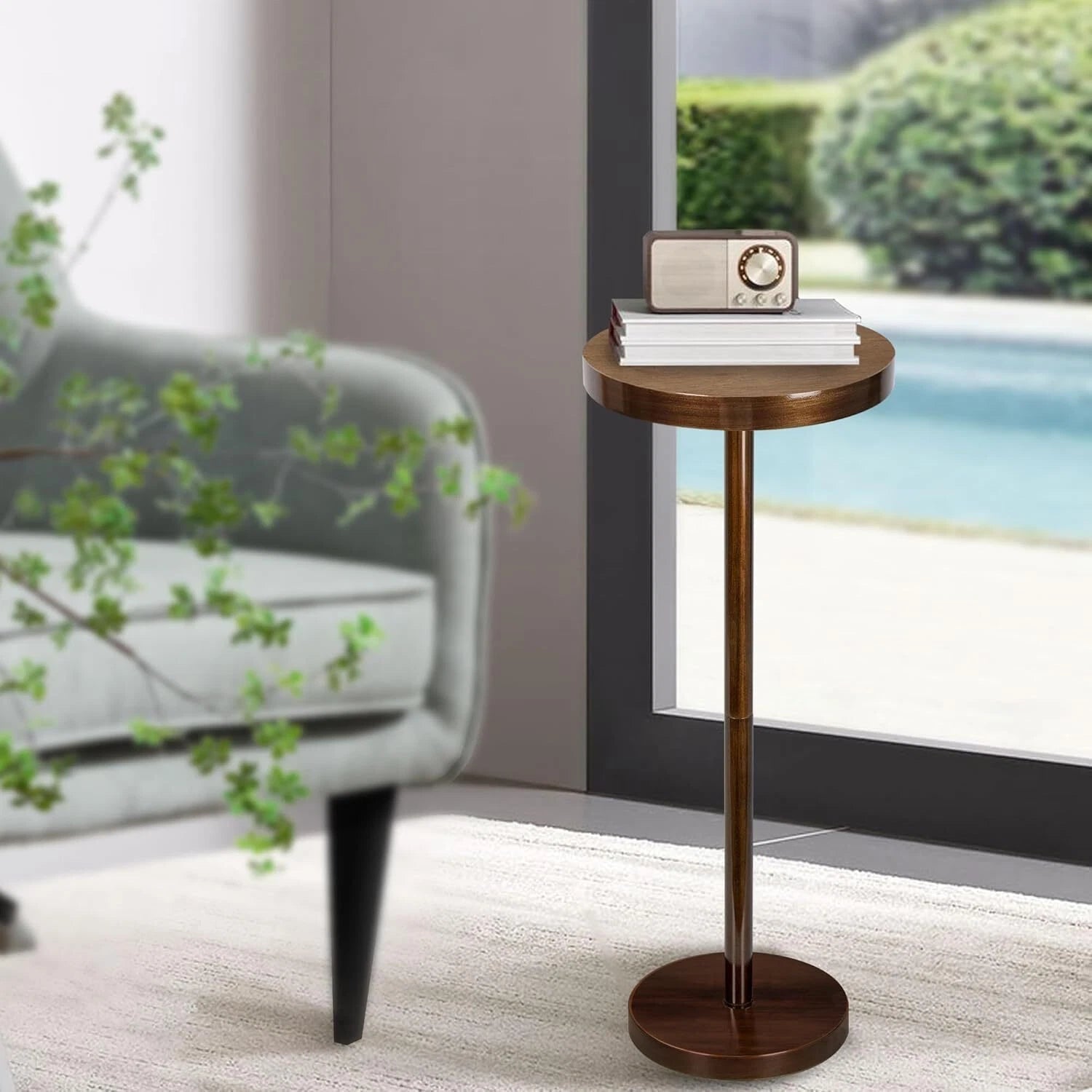 Pedestal Side Table,Beverage Table,Small Round Side Table,Martini Table, Brown 07FC0E-D4 - KOEEK