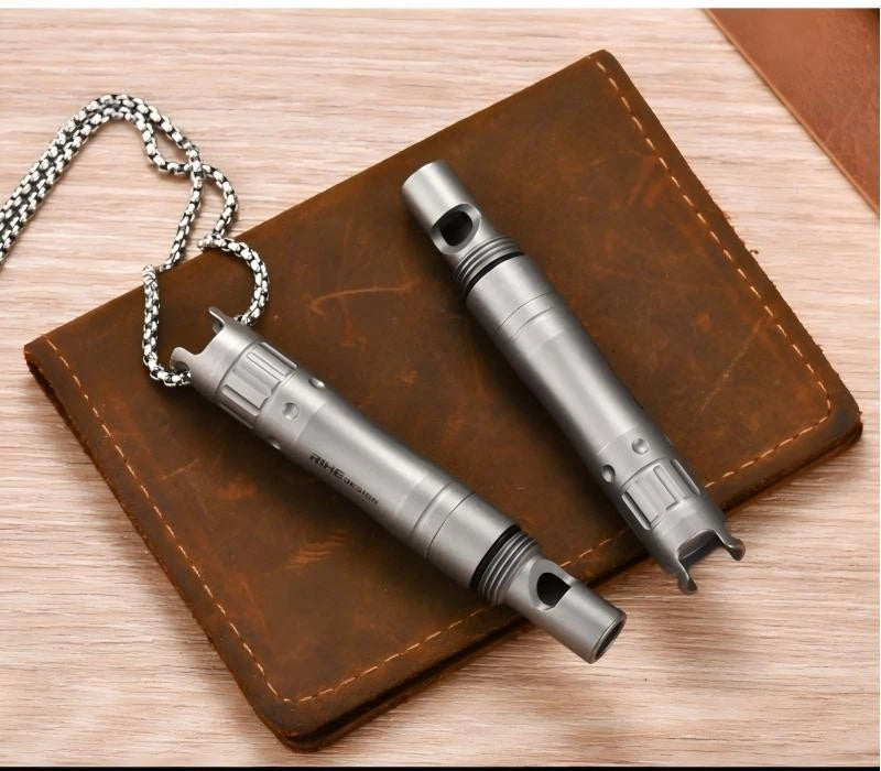 Titanium Emergency Survival Safety Whistle with Mini Ballpoint Pen EDC Outdoor 07FC0E-D4 - KOEEK