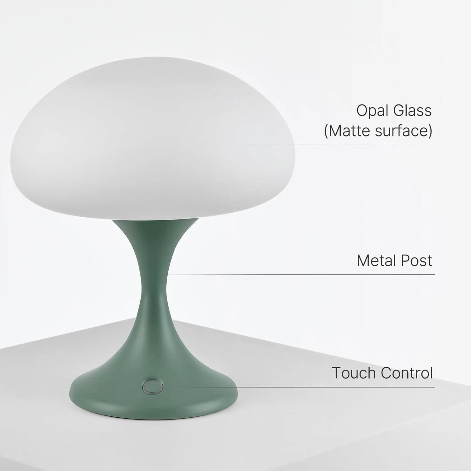 Mushroom Lamp, 5 Watt LED Cordless Rechargeable Table Lamp, Green 07FC0E-D4 - KOEEK