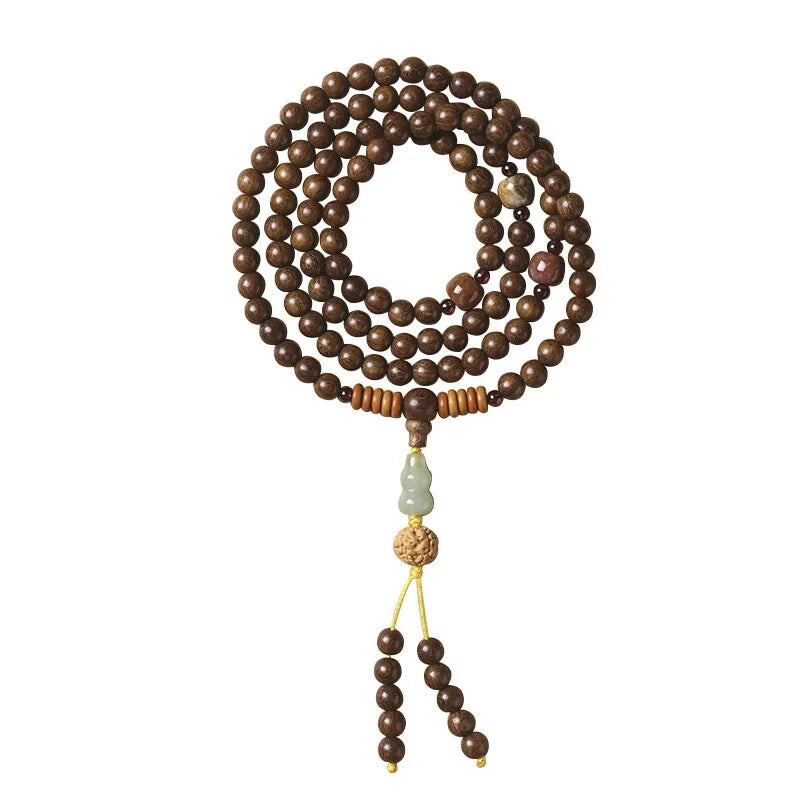 Agarwood Ancient Style Sandalwood Rosary 108 Buddhist Beads Golden Sandalwood 07FC0E-D4 - KOEEK