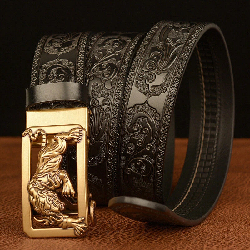 Male Leather Belt tiger Dragon Belt Cowhide  for Men Automatic Buckle 07FC0E-D4 - KOEEK