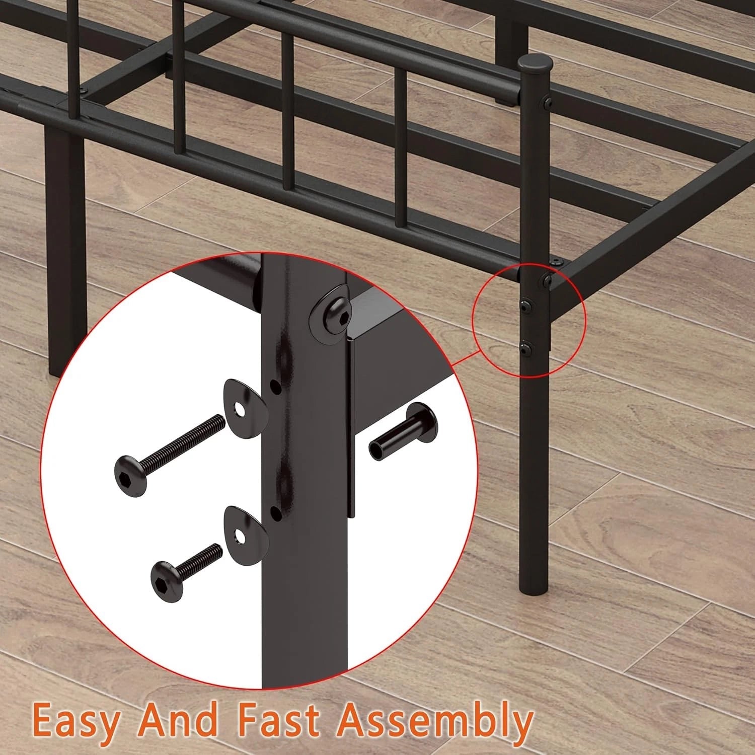 Classic metal platform bed frame with steel rail support mattress base 07FC0E-D4 - KOEEK