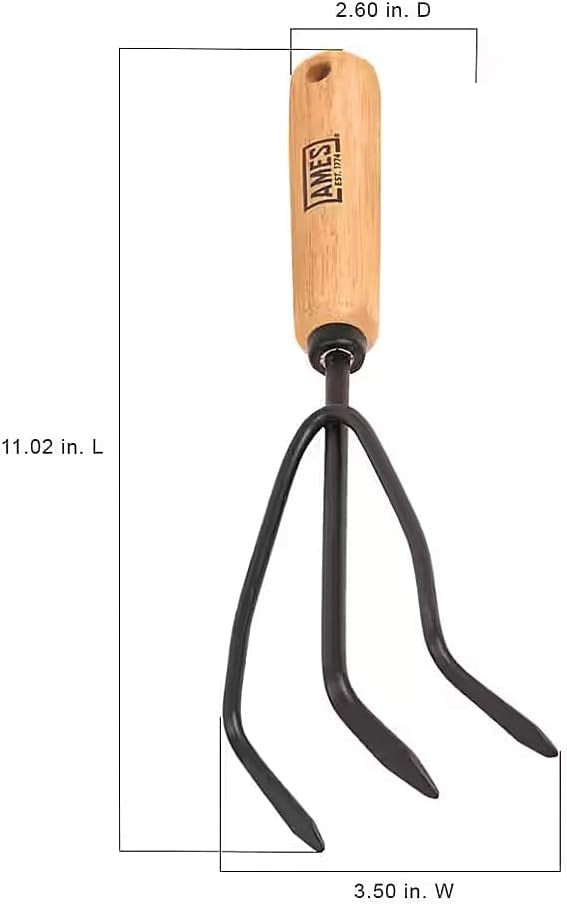 new AMES 2446300 Tempered Steel Hand Cultivator with Wood Handle, 11-Inch, Brown