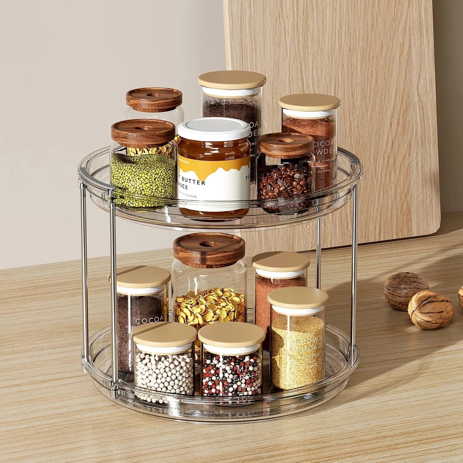 2 Tier Lazy Susan Turntable Organizer 9.25'' Rotating Spice Rack Organization 07FC0E-D4 - KOEEK