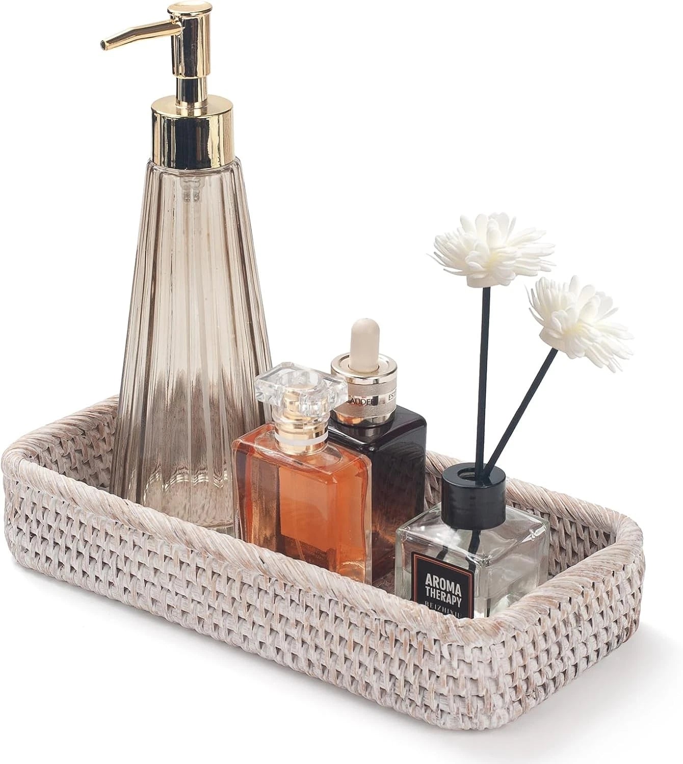 Rattan Bathroom Vanity Tray, Toilet Tank Tray, Toilet Basket Tank Topper 07FC0E-D4 - KOEEK