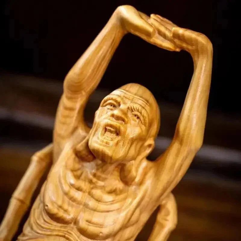 6.28 in Exquisitely Wooden Buddha Statue Elder Rohan Wood Carving Ornament 07FC0E-D4 - KOEEK