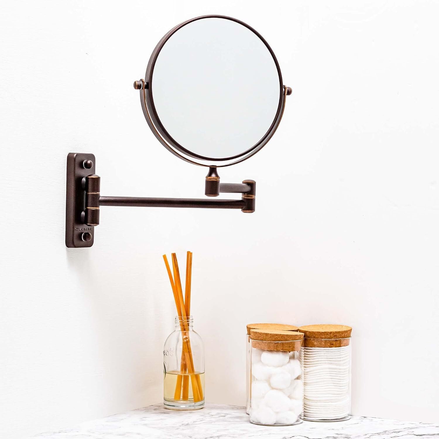 new OVENTE 7" Wall Mounted Makeup Mirror with 1X/7X 8.5"L x 6.8"W, Antique Bronze OVENTE - KOEEK