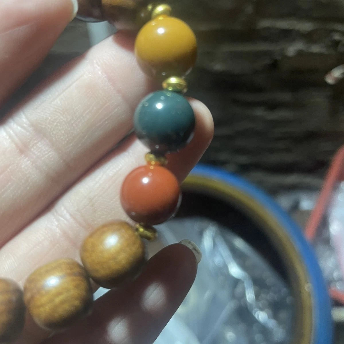 Natural Huanghauli Wood Prayer Beads  Gift Bracelet Three-color beads 07FC0E-D4 - KOEEK