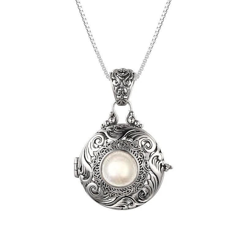 Rattan Pattern Hollow Openable Box Pendant Inlaid Vintage Necklace 07FC0E-D4 - KOEEK