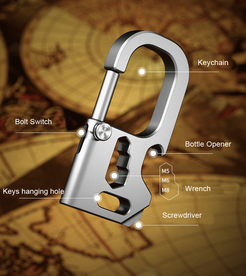 EDC Titanium Mechanic Key Chain Gift Carabiner Bottle Opener Keychain MultiTools 07FC0E-D4 - KOEEK