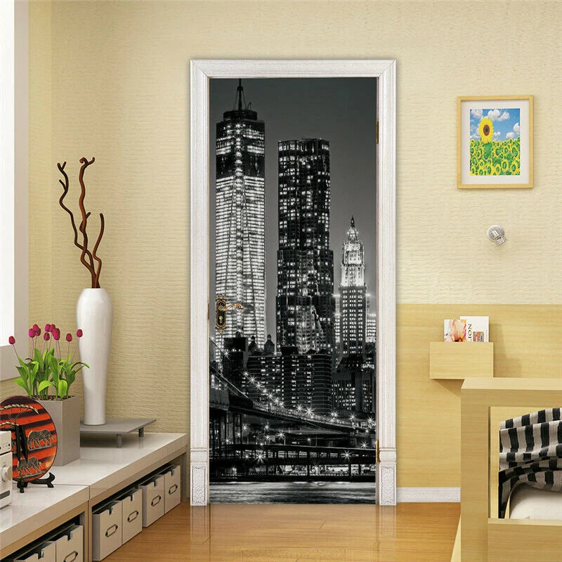 3D Self-Adhesive Door City Night View Wrap Mural Wall Art Sticker Home Decal HOME - KOEEK