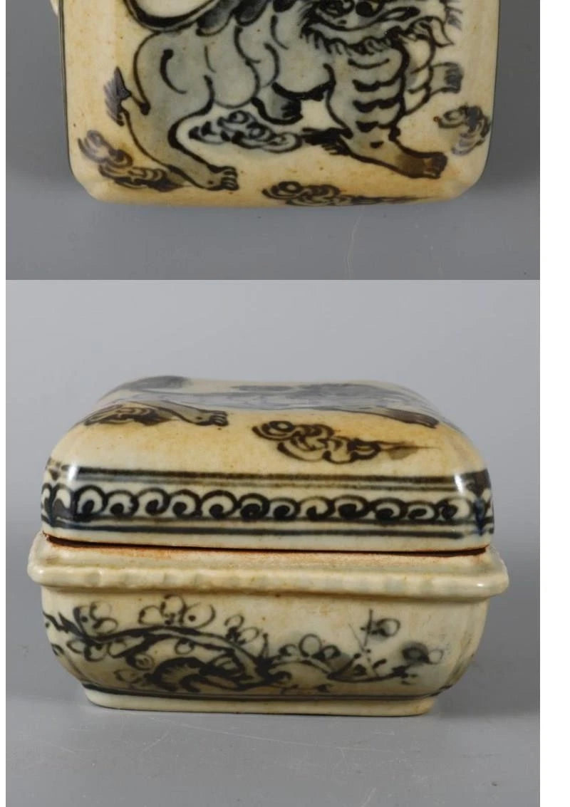 Ming Blue and White Wan Fu You Tong Qilin Pattern Square Lid Jar Ink Box 07FC0E-D4 - KOEEK