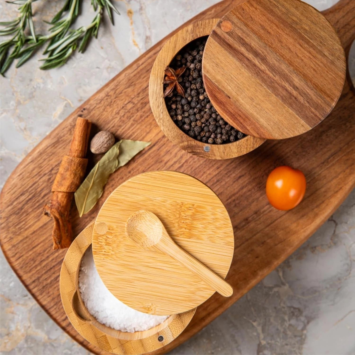 Bamboo Salt Cellar Bowl Box with Swivel Magnetic Lid to Avoid Dust 07FC0E-D4 - KOEEK