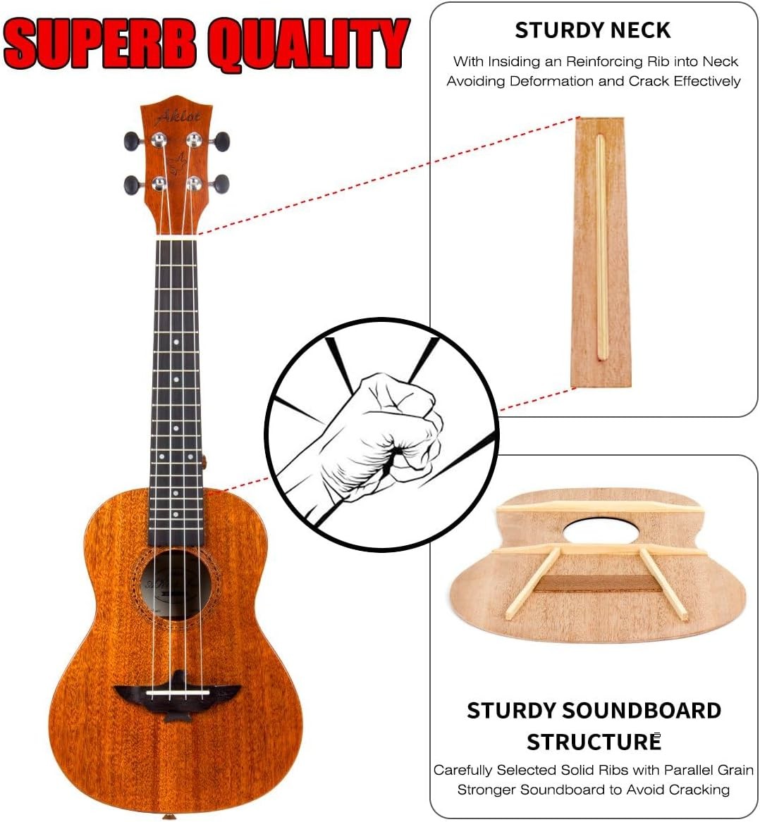 new Ukulele, AKLOT Concert Ukelele Solid Mahogany Size 23 Inch, Acoustic AKLOT - KOEEK