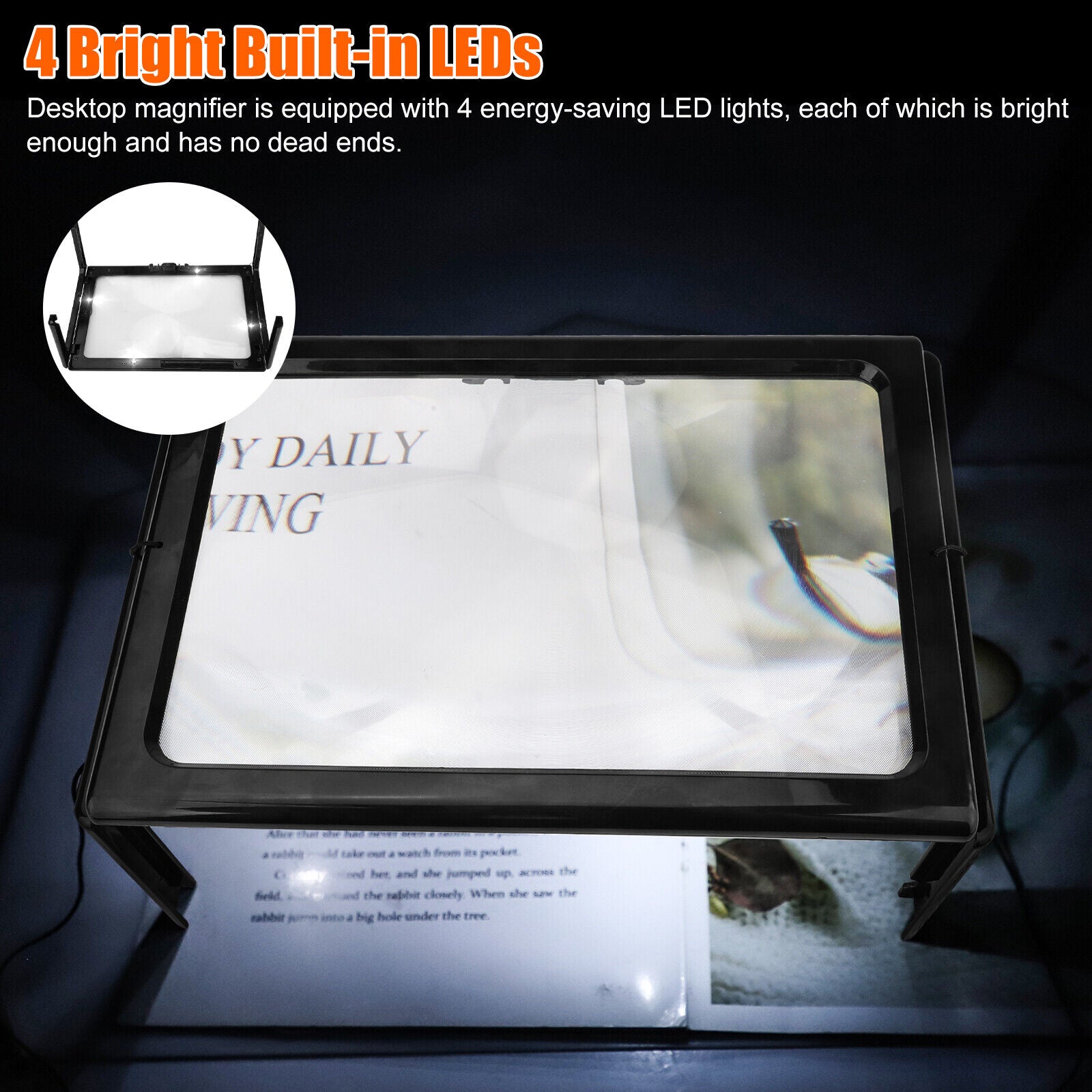 A4 Full Page 3x Magnifier LED Light Book Reading Aid Lens Large Magnifying Glass koeek - KOEEK