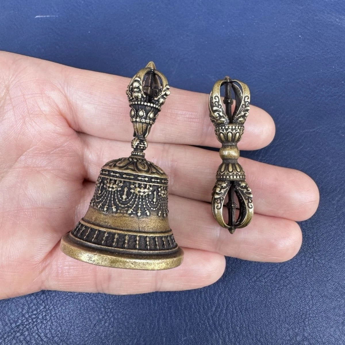 Tibetan Brass Small Vajra Pestle Vajra Bell Size As Shown Weighs about 38 Grams 07FC0E-D4 - KOEEK