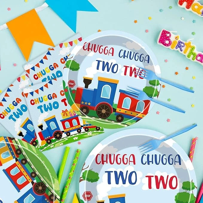 Chugga Chugga Two Two Tableware - 96 Pcs Train Themed 2nd Birthday Decorations 07FC0E-D4 - KOEEK
