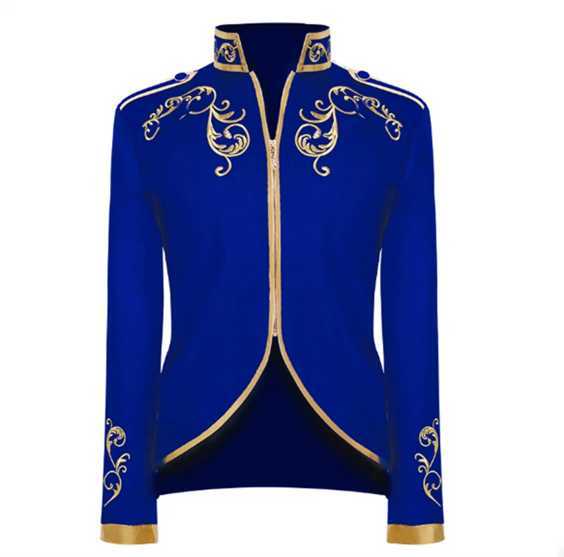 Mens Stylish Court Prince Gold Embroidery Blazer Suit Zipper Jacket Cosplay 07FC0E-D4 - KOEEK